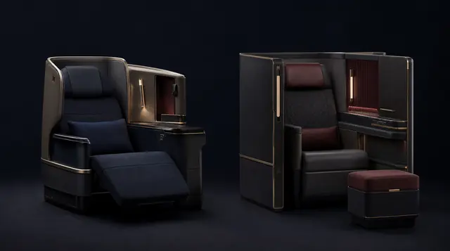 Two invented premium seat environments, one open and one enclosed